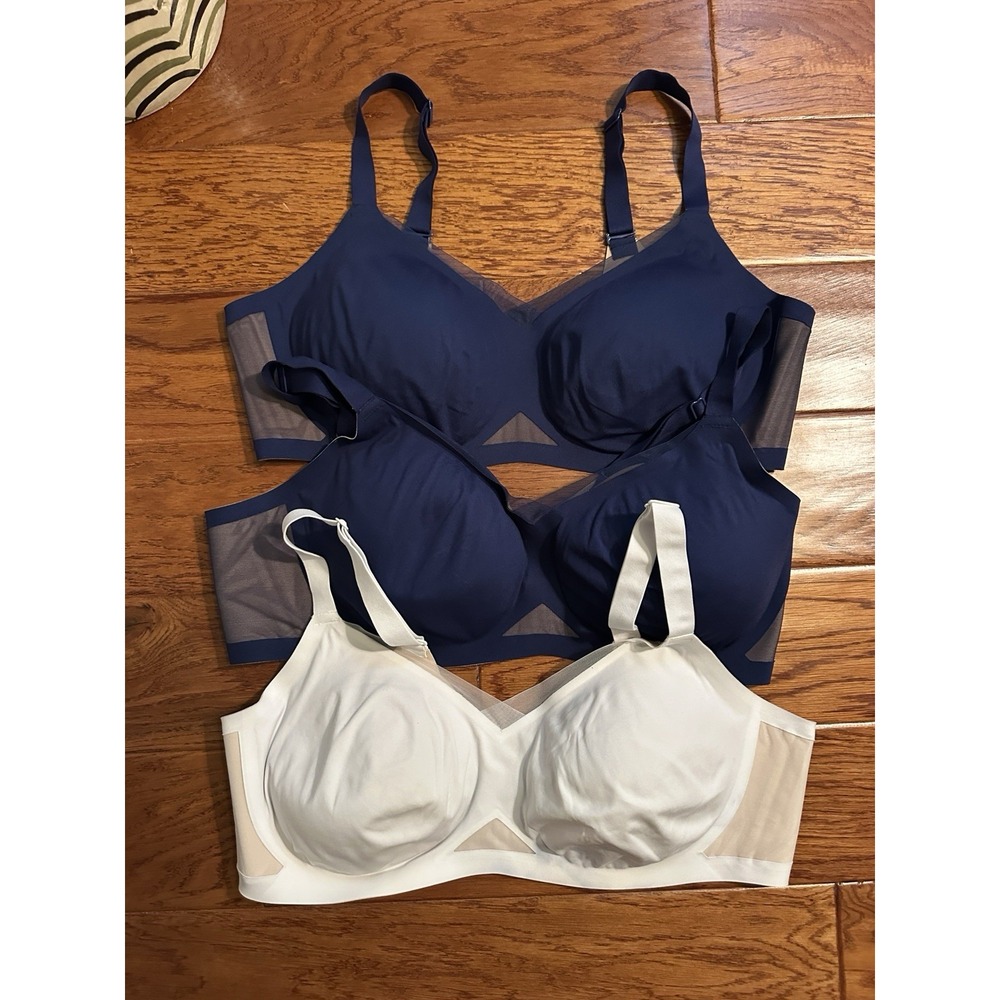 Lot of 3 Honeylove Crossover Bra Wireless Support Womens Size 2X Navy White